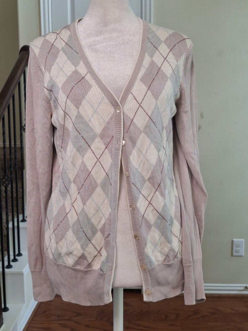 Brooks Brothers Women's 100% Silk Argyle Cardigan M Academia Preppy Classic